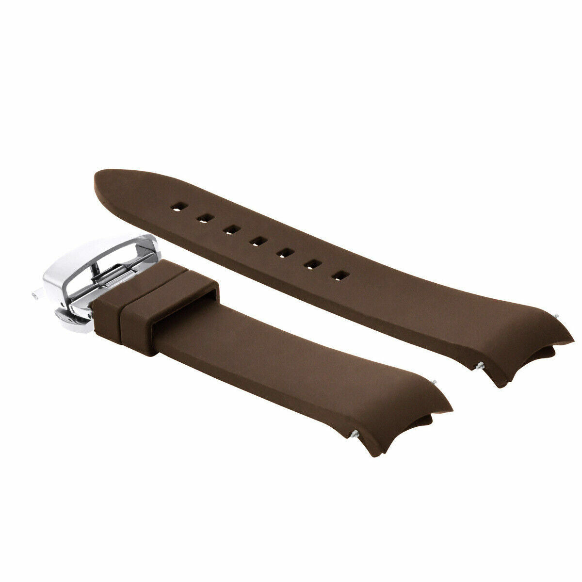 CURVED END SILICONE WATCH BAND RUBBER STRAP 18MM 19MM,20MM 21MM 22MM 24MM +CLASP, Brown, view 2