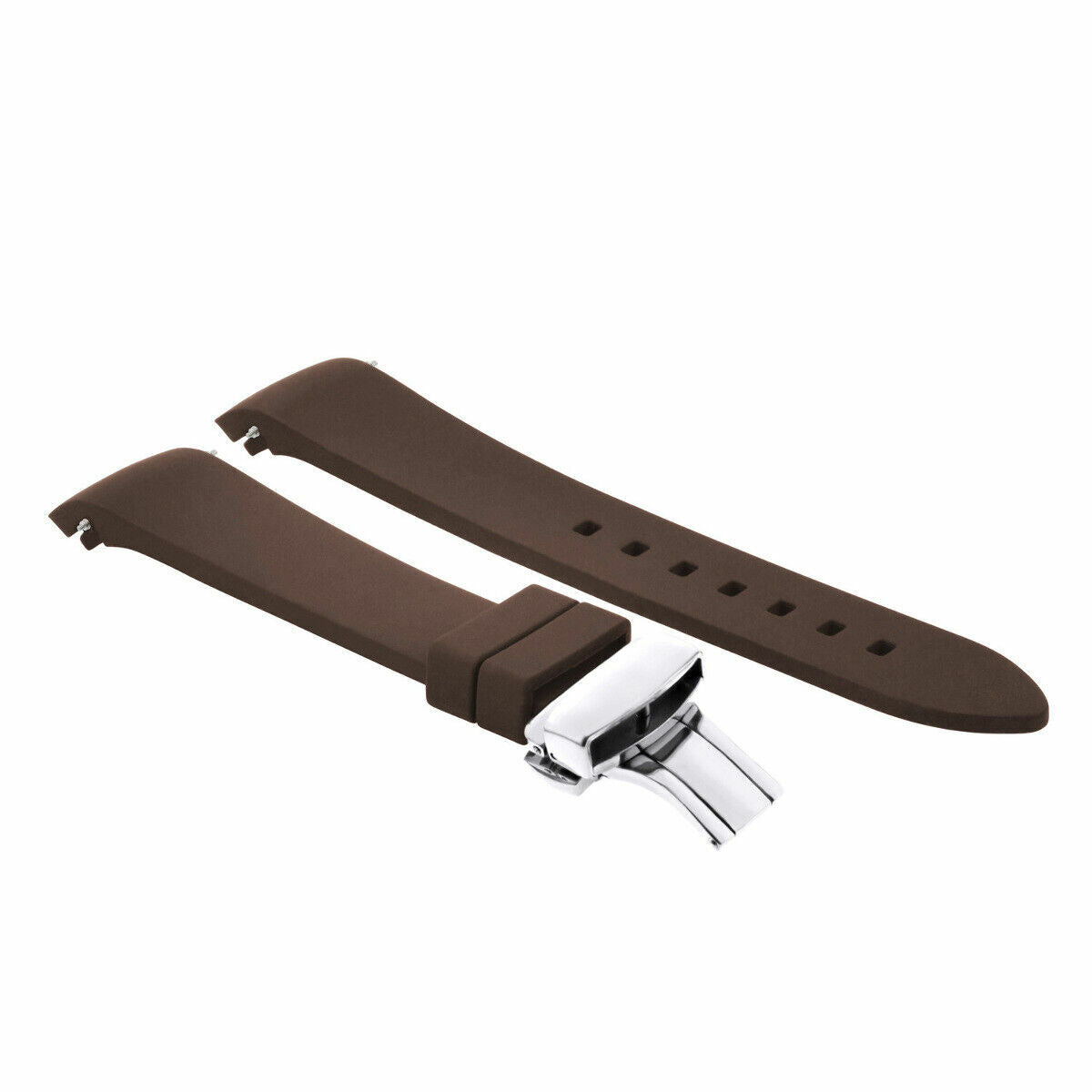 CURVED END SILICONE WATCH BAND RUBBER STRAP 18MM 19MM,20MM 21MM 22MM 24MM +CLASP, Brown, view 3