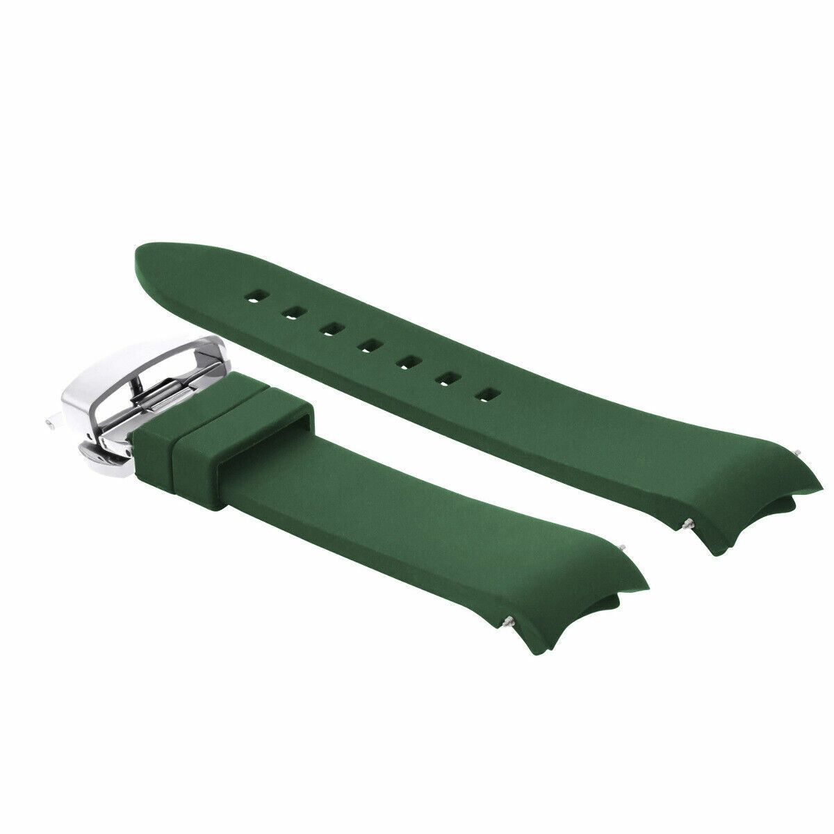 CURVED END SILICONE RUBBER STRAP 18MM19MM 20MM 21MM 22MM 24MM FOR OMEGA SEAMAST, Green, view 2