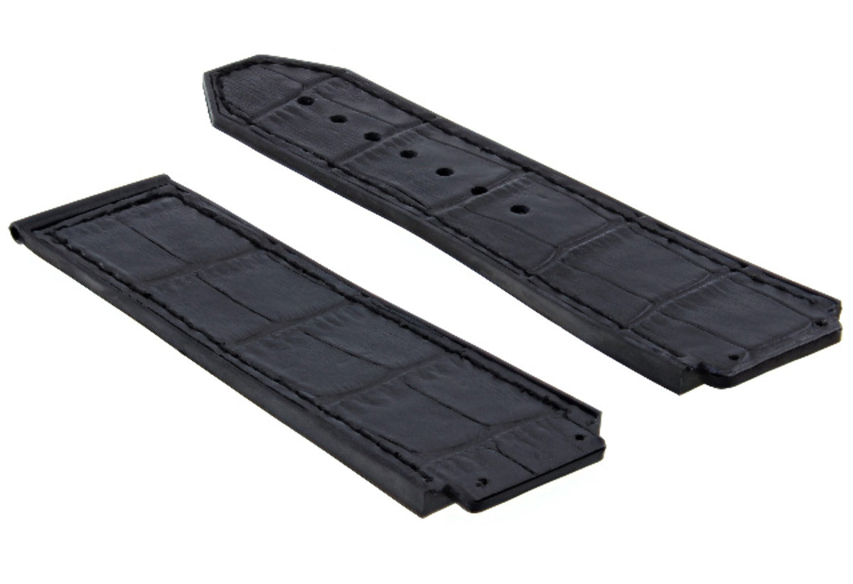 26MM ALLIGATOR LEATHER RUBBER BAND STRAP FOR HUBLOT BIG BANG CERANIC BLACK