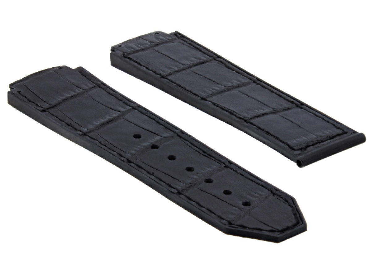 26MM ALLIGATOR LEATHER RUBBER BAND STRAP FOR HUBLOT BIG BANG CERANIC BLACK