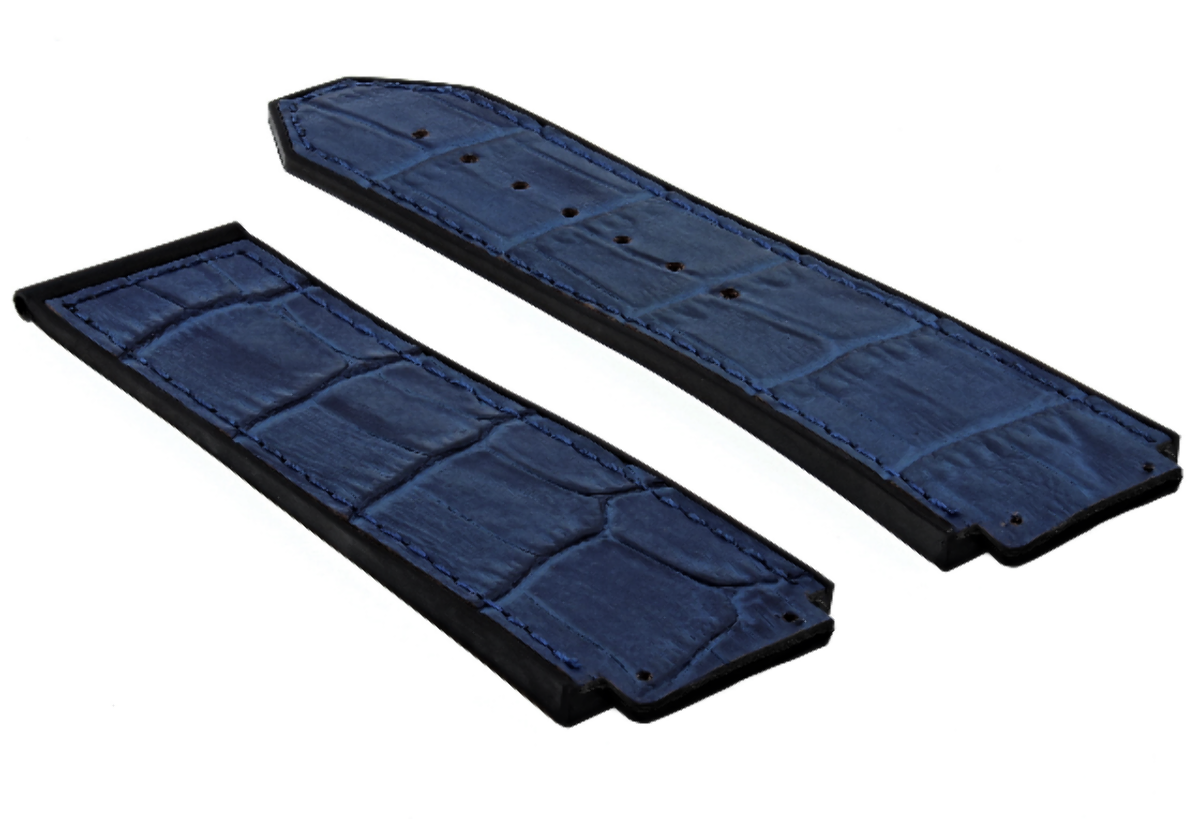 26MM ALLIGATOR LEATHER RUBBER BAND STRAP FOR HUBLOT BIG BANG CERANIC BLUE
