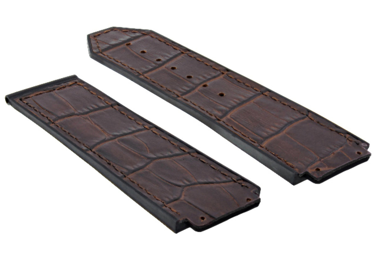 26MM ALLIGATOR LEATHER RUBBER BAND STRAP CLASP FOR HUBLOT BIG BANG CERAMIC BROWN