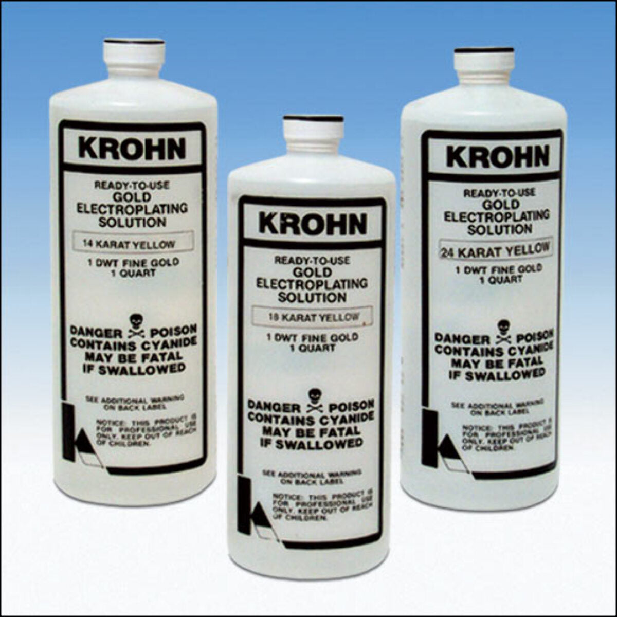 KROHN GOLD PLATING SOLUTION 24K, 18K, 14K, GREEN SILVER, BRIGHT NICKEL