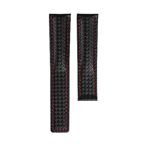 19-20-22MM BLACK WITH RED CARBON FIBER LEATHER WATCH BAND STRAP FOR TAG HEUER