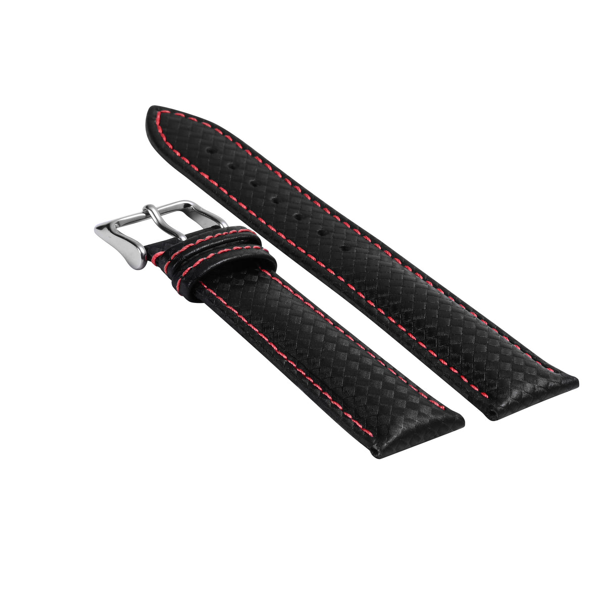 20-22MM BLACK CARBON FIBER LEATHER WATCH BAND STRAP FOR CITIZEN ECO DRIVE WATCH, Black/Red Stitching, view 2