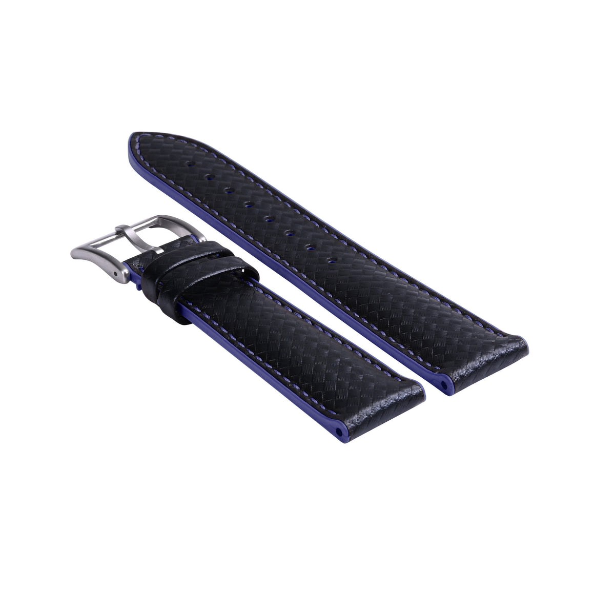 19-20-21-22-23-24MM CARBON FIBER LEATHER FKM RUBBER WATCH BAND STRAP FOR OMEGA, Black/Blue Stitching, view 4