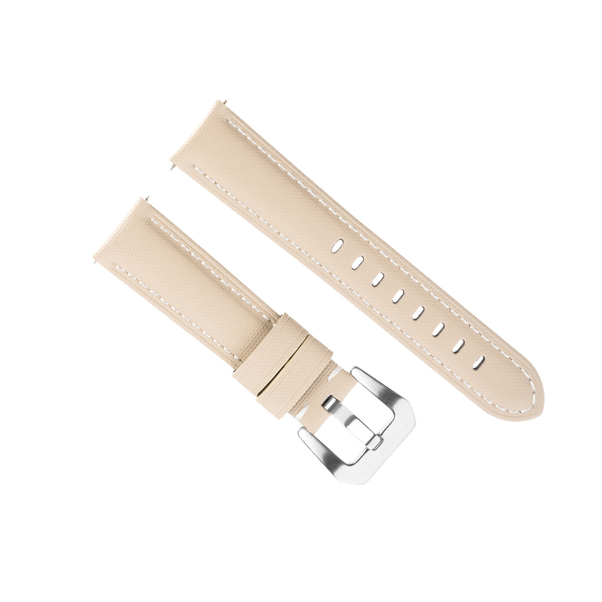 20-22-24-26MM Nylon Canvas Leather Watch Band Replacement Wristband Strap Watch, Beige with White Stitches