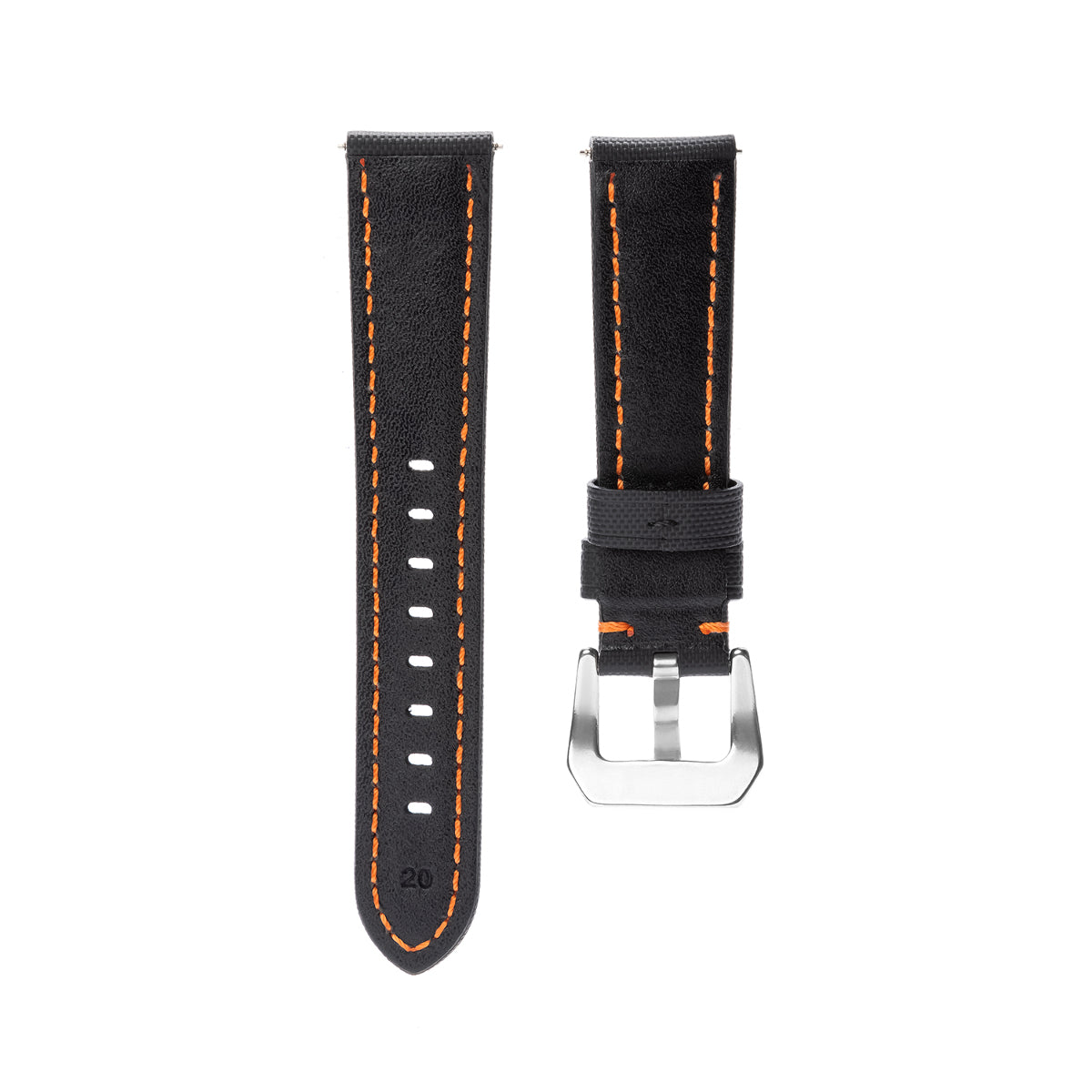 20-22-24-26MM NYLON CLOTH & LEATHER WATCH BAND WRIST STRAP FOR PANERAI WATCHES, Black with Orange Stitches, view 4