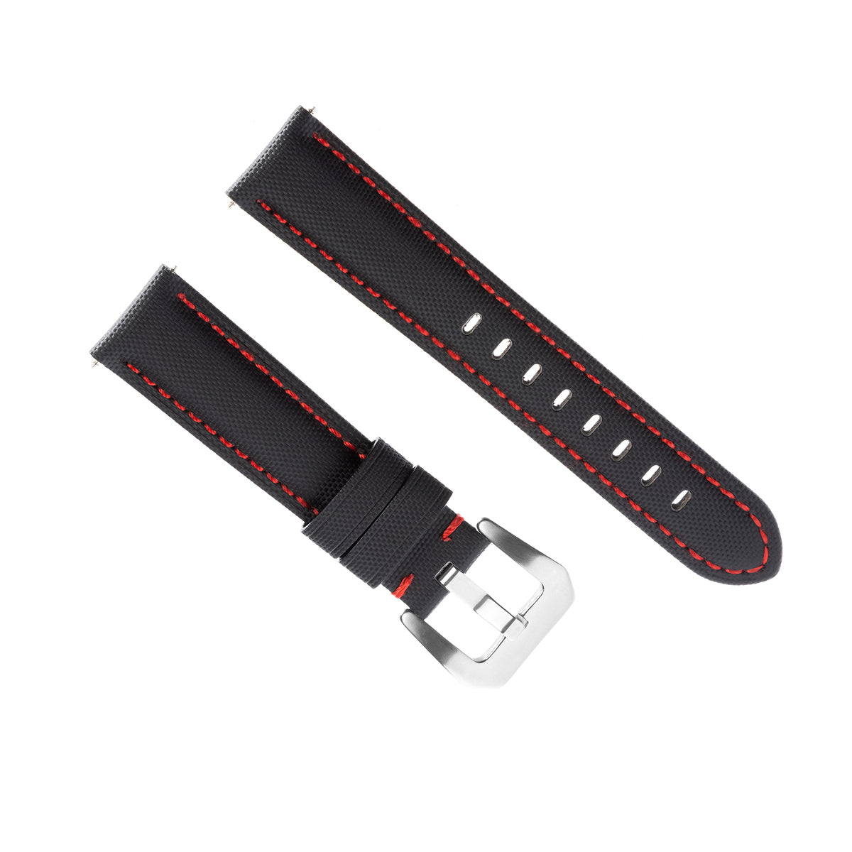 20-22-24-26MM NYLON CLOTH & LEATHER WATCH BAND WRIST STRAP FOR PANERAI WATCHES, Black with Red Stitches