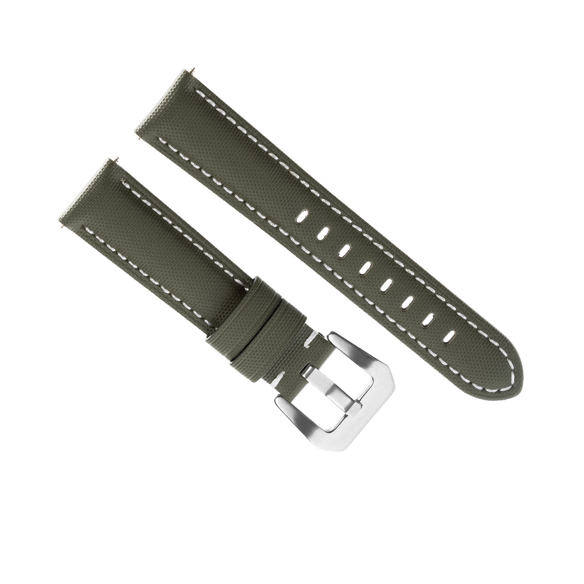 20-22-24-26MM NYLON CLOTH & LEATHER WATCH BAND WRIST STRAP FOR PANERAI WATCHES, Green White Stitches