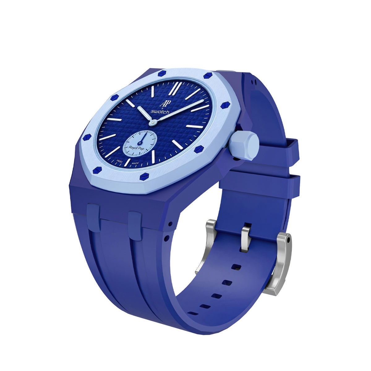Ceramic Case Silicone Strap Band for Royal Pop AP Swatch Pocket Watch Conversion, Blue, view 4