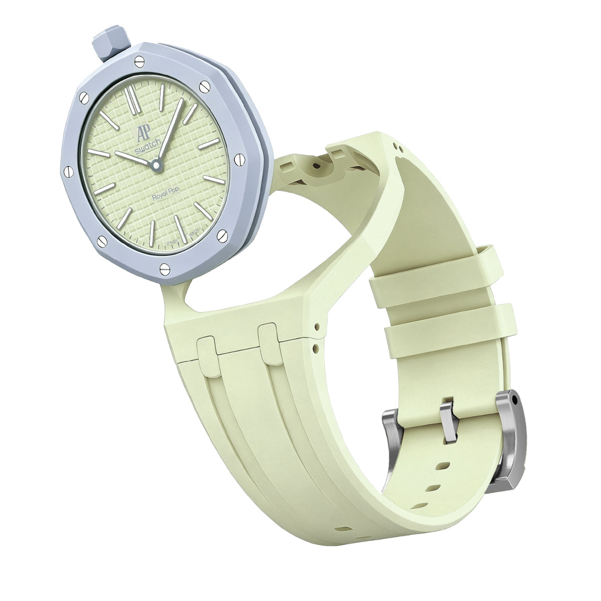 Ceramic Case Silicone Strap Band for Royal Pop AP Swatch Pocket Watch Conversion, Cream, view 2