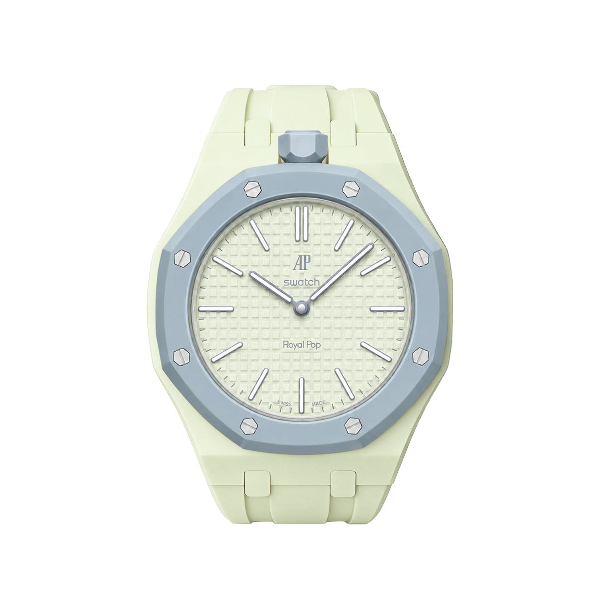 Ceramic Case Silicone Strap Band for Royal Pop AP Swatch Pocket Watch Conversion, Cream, view 3