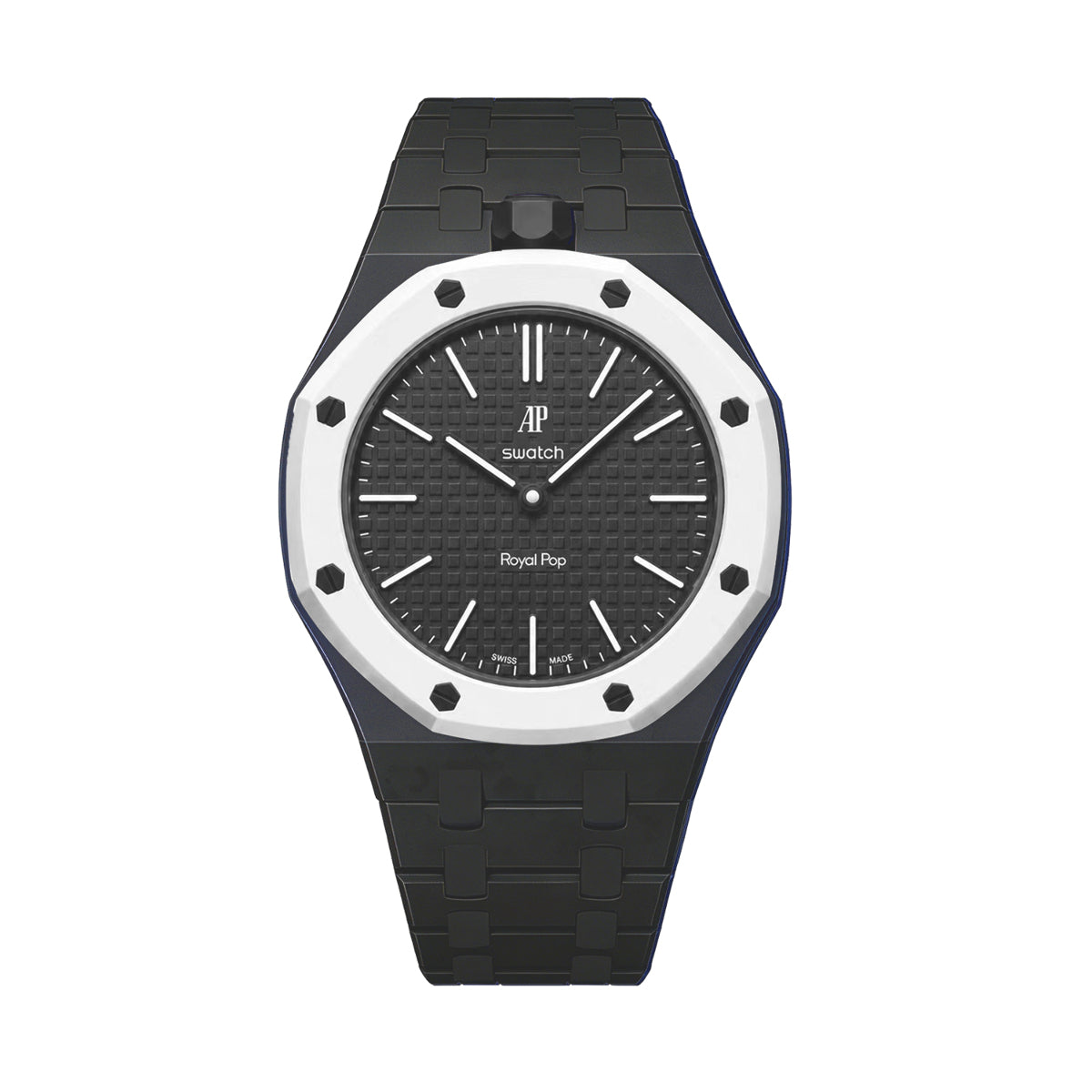 Ceramic Watch Strap Band with Ceramic Case Mod Kit For Swatch X AP Royal Pop, Black, underside view