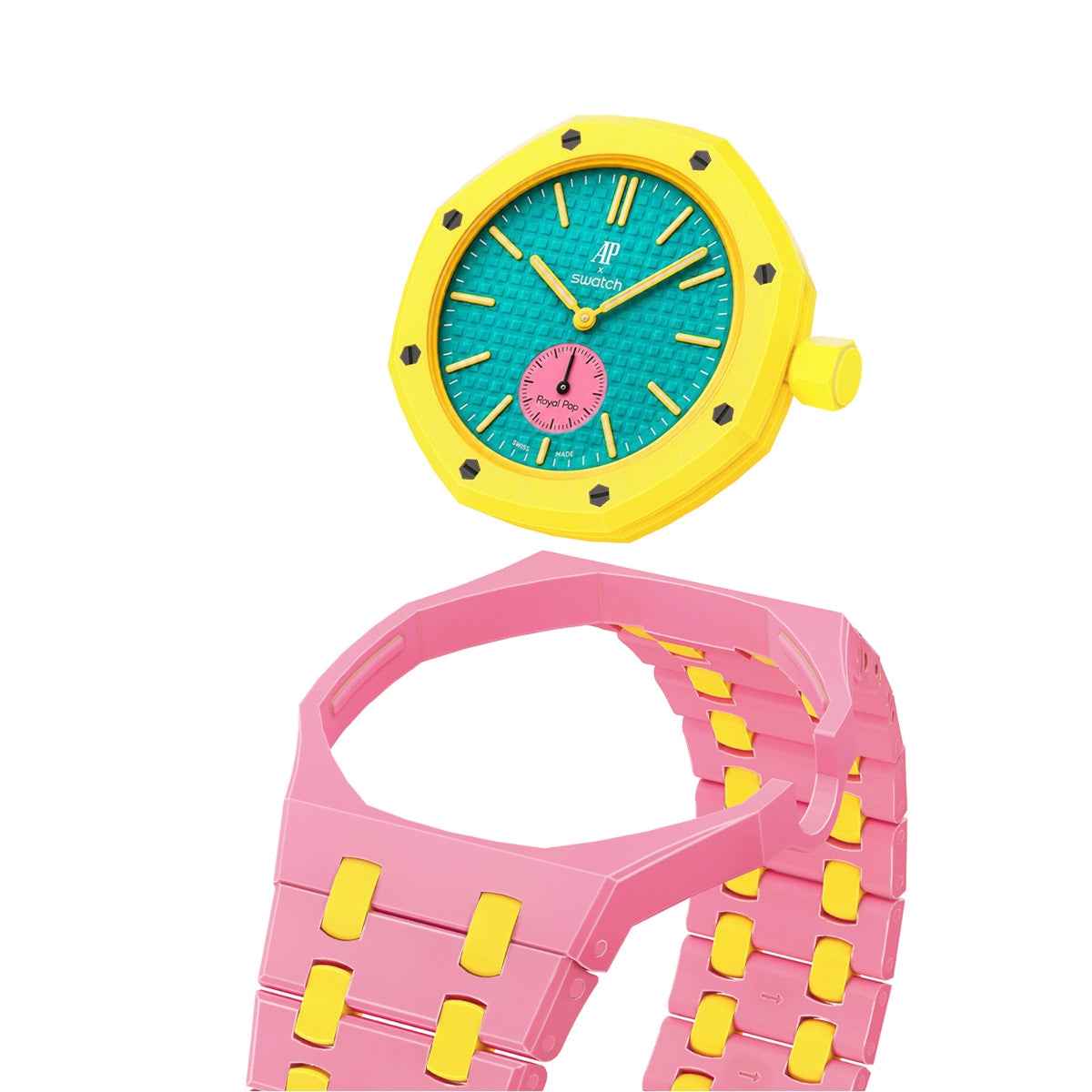Ceramic Watch Strap Band with Ceramic Case Mod Kit For Swatch X AP Royal Pop, Dark Pink/yellow, view 2