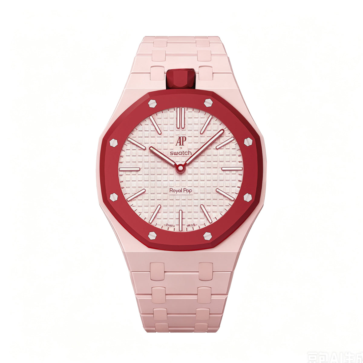 Ceramic Watch Strap Band with Ceramic Case Mod Kit For Swatch X AP Royal Pop, Light Pink/red, view 3