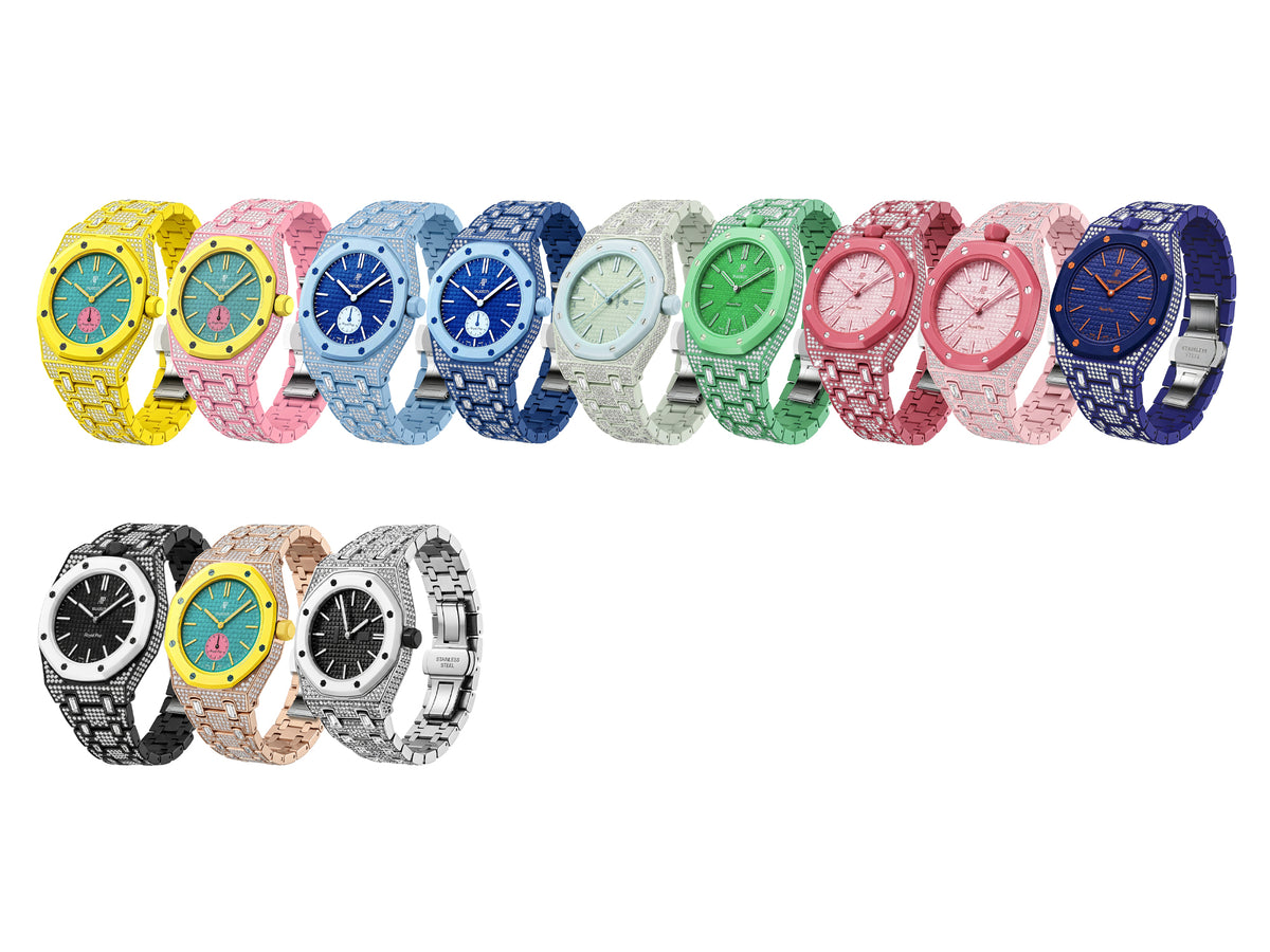 Ceramic Watch Case & Strap for Royal Pop AP Swatch Watch with Stones Blinged Out, Black