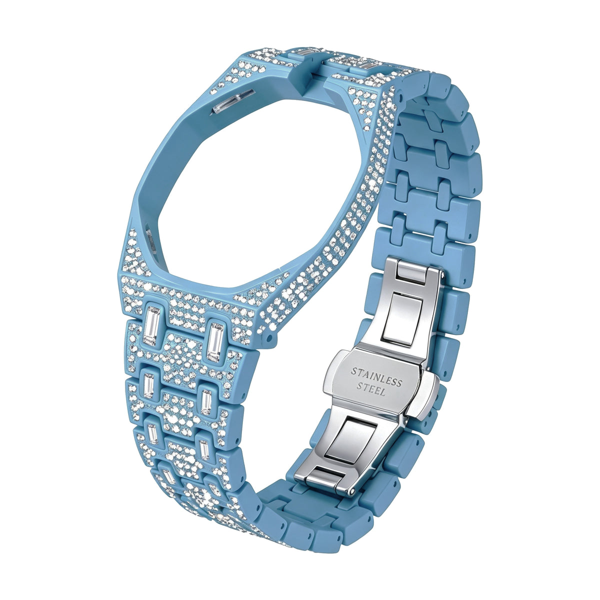 Ceramic Watch Case & Strap for Royal Pop AP Swatch Watch with Stones Blinged Out, Light Blue, view 2