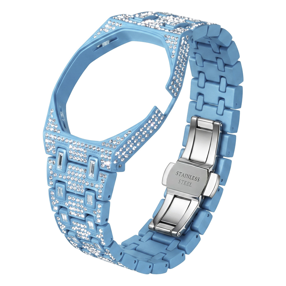 Ceramic Watch Case & Strap for Royal Pop AP Swatch Watch with Stones Blinged Out, Light Blue