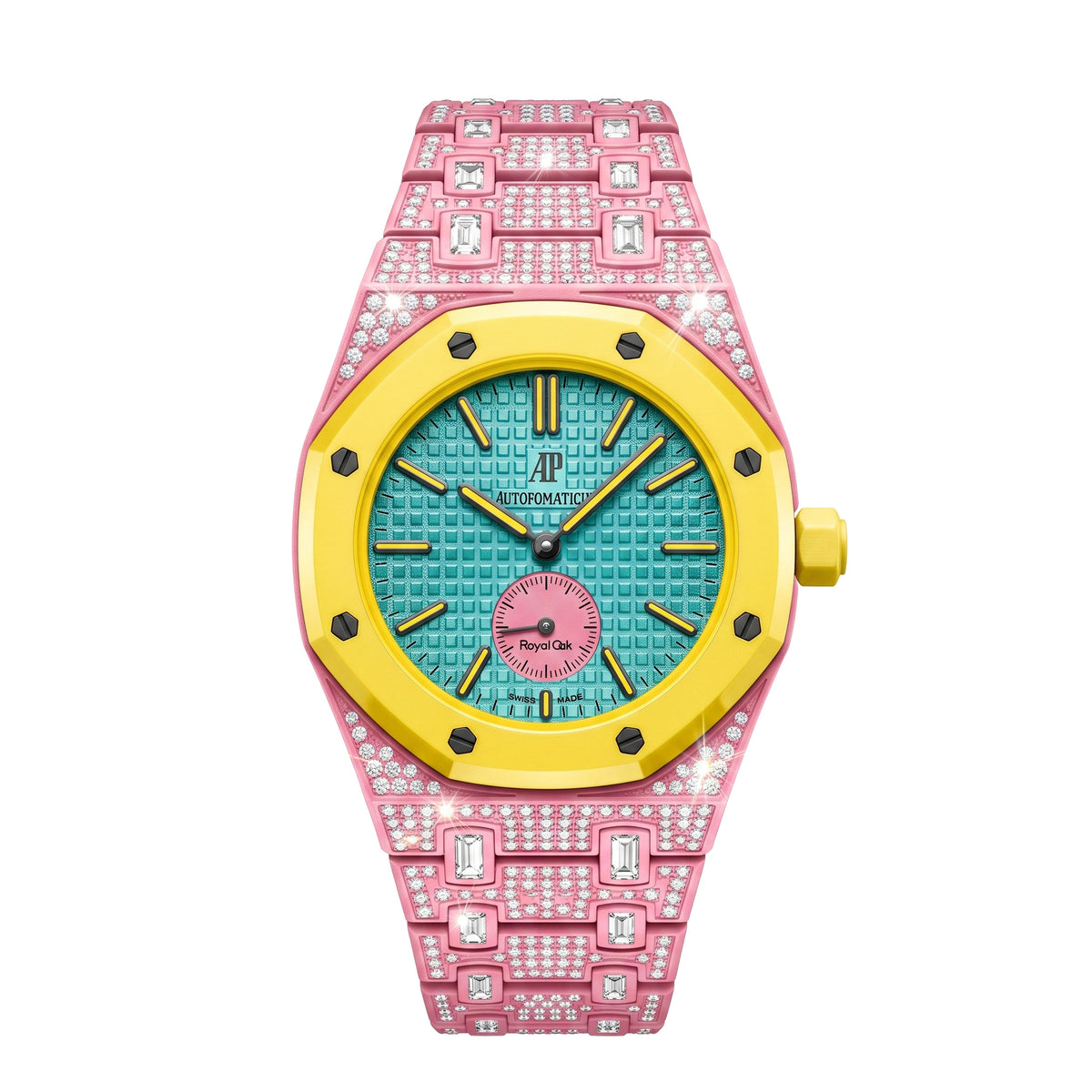 Ceramic Watch Case & Strap for Royal Pop AP Swatch Watch with Stones Blinged Out, Pink, view 3
