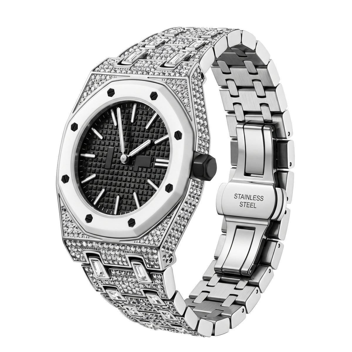 Ceramic Watch Case & Strap for Royal Pop AP Swatch Watch with Stones Blinged Out, Silver, view 2