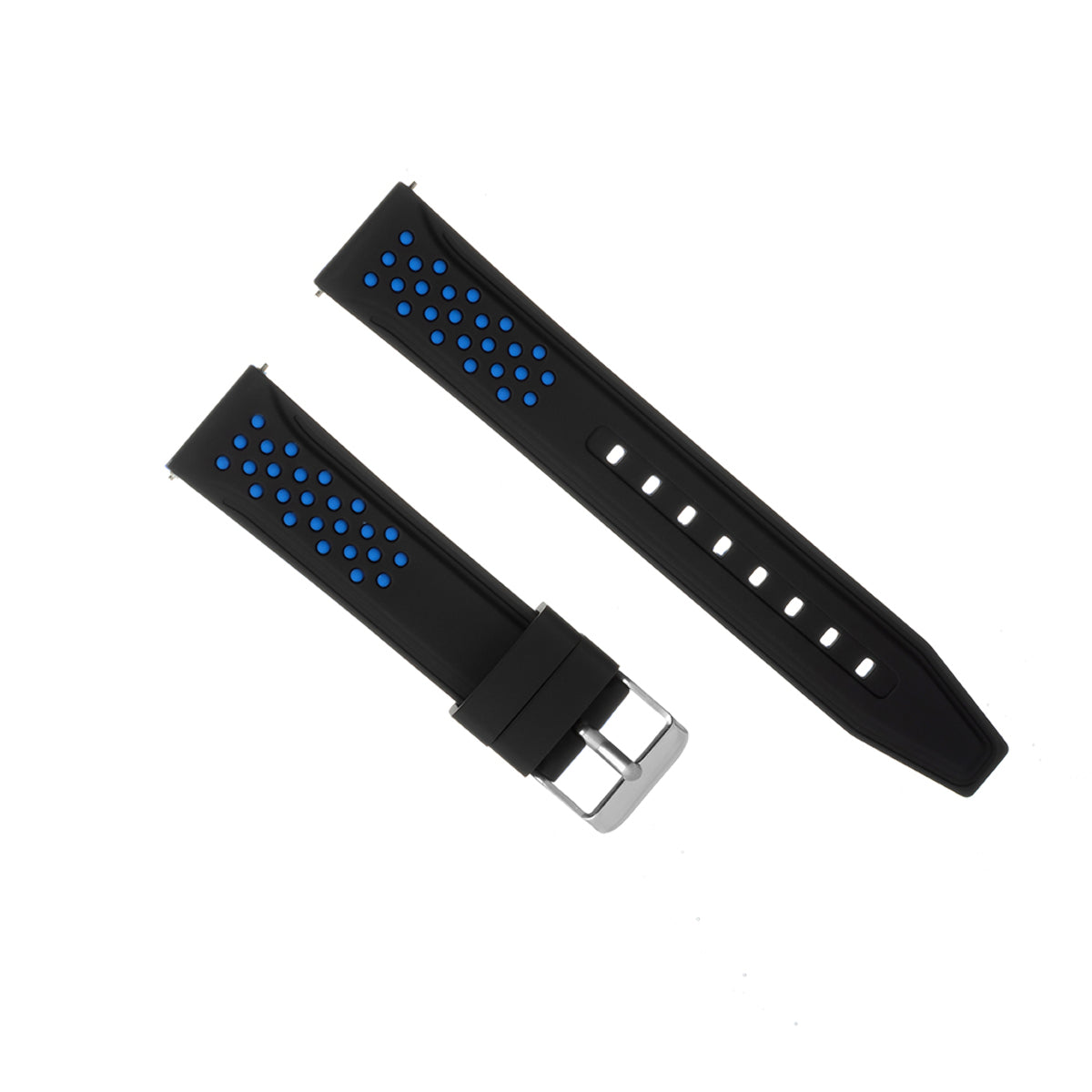 20-22-24-26MM RUBBER WATCH BAND STRAP FOR RALLY RACING PERFORATED STRAIGHT ENDS, Black & Blue, view 2