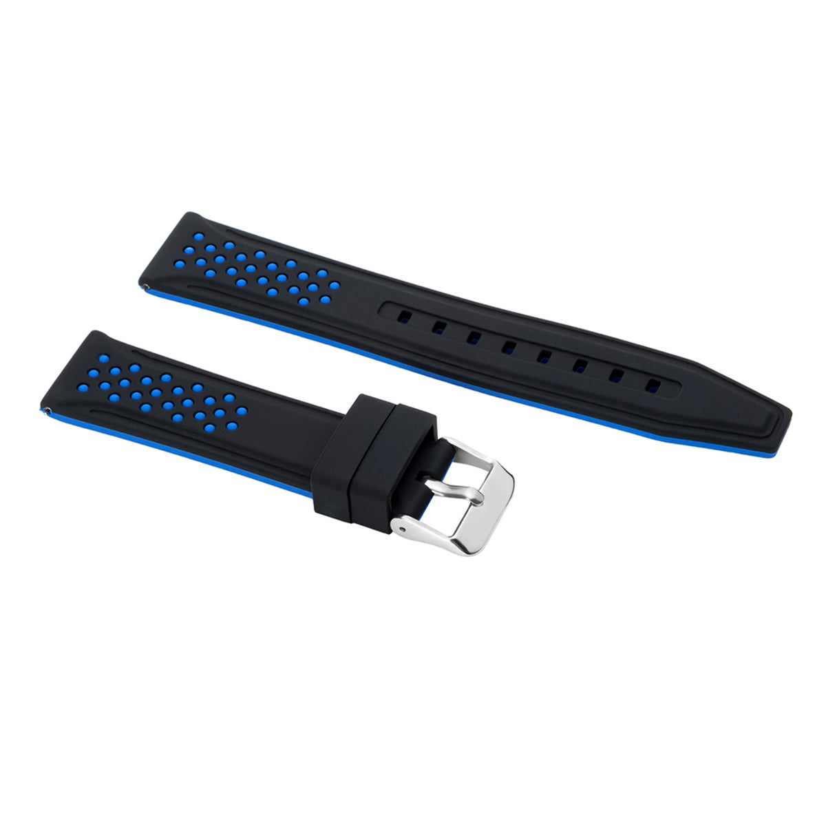 20-22-24-26MM RUBBER WATCH BAND STRAP FOR RALLY RACING PERFORATED STRAIGHT ENDS, Black & Blue, view 4