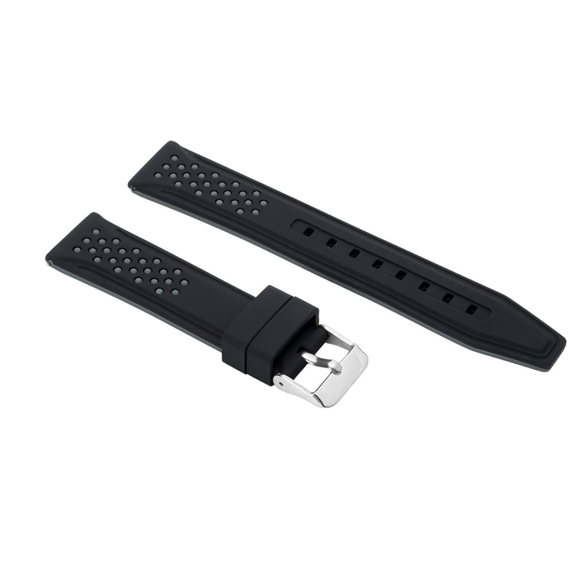 20-22-24-26MM RUBBER WATCH BAND STRAP FOR RALLY RACING PERFORATED STRAIGHT ENDS, Black & Grey, view 3