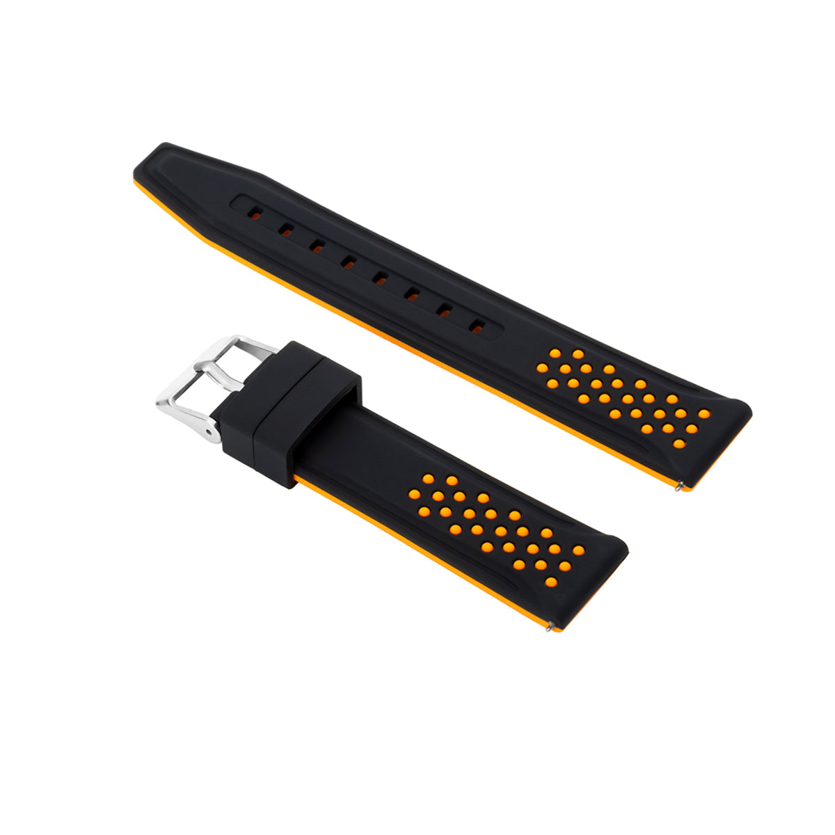 20-22-24-26MM RUBBER WATCH BAND STRAP FOR RALLY RACING PERFORATED STRAIGHT ENDS, Black & Orange, view 2