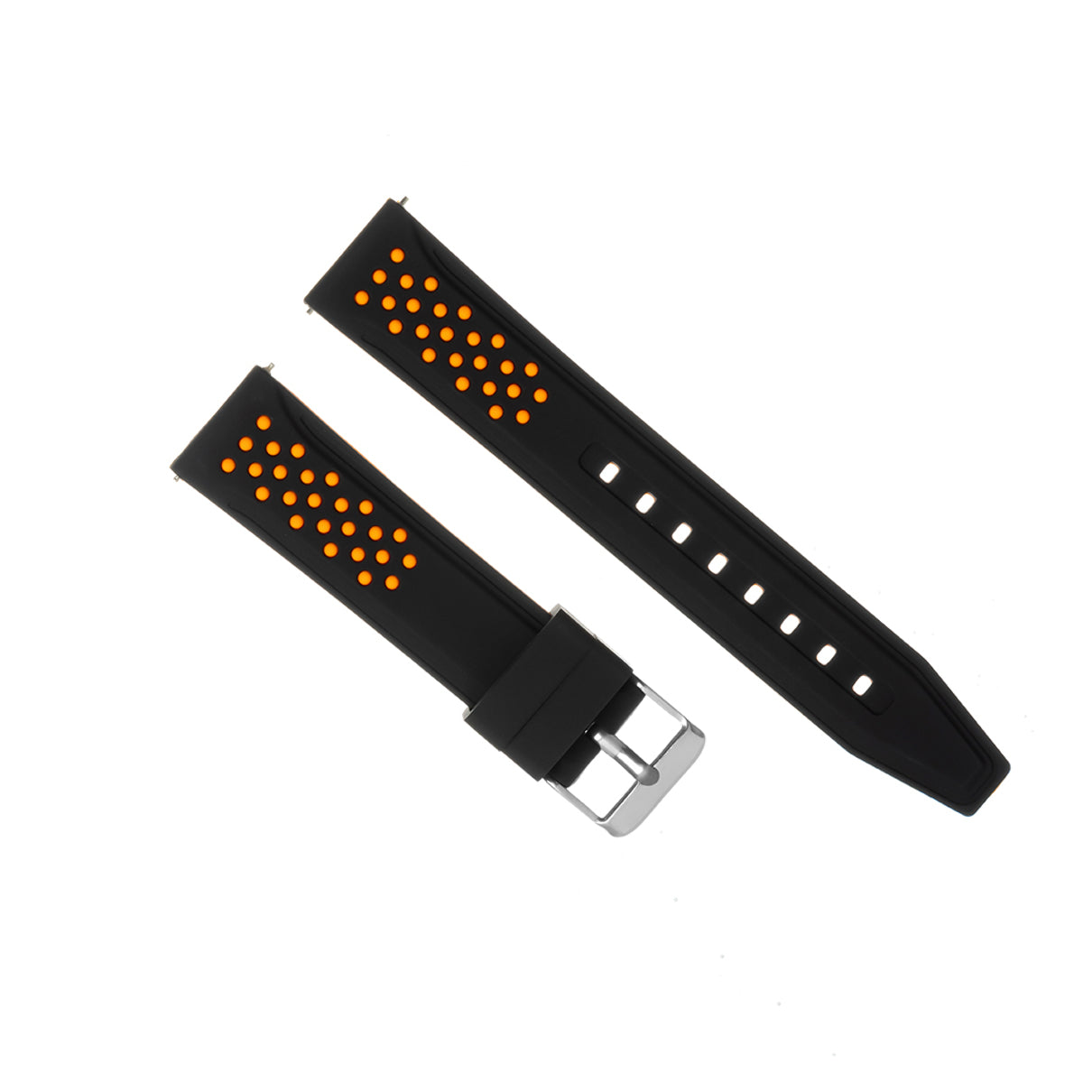 20-22-24-26MM RUBBER WATCH BAND STRAP FOR RALLY RACING PERFORATED STRAIGHT ENDS, Black & Orange