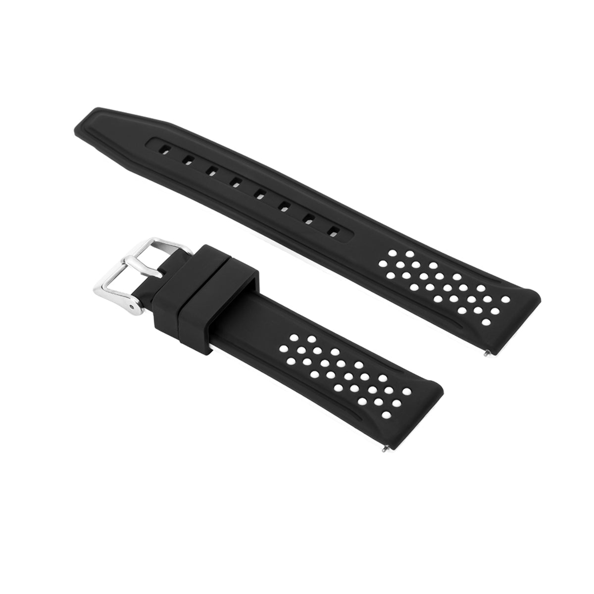 20-22-24-26MM RUBBER WATCH BAND STRAP FOR RALLY RACING PERFORATED STRAIGHT ENDS, Black & White, view 2