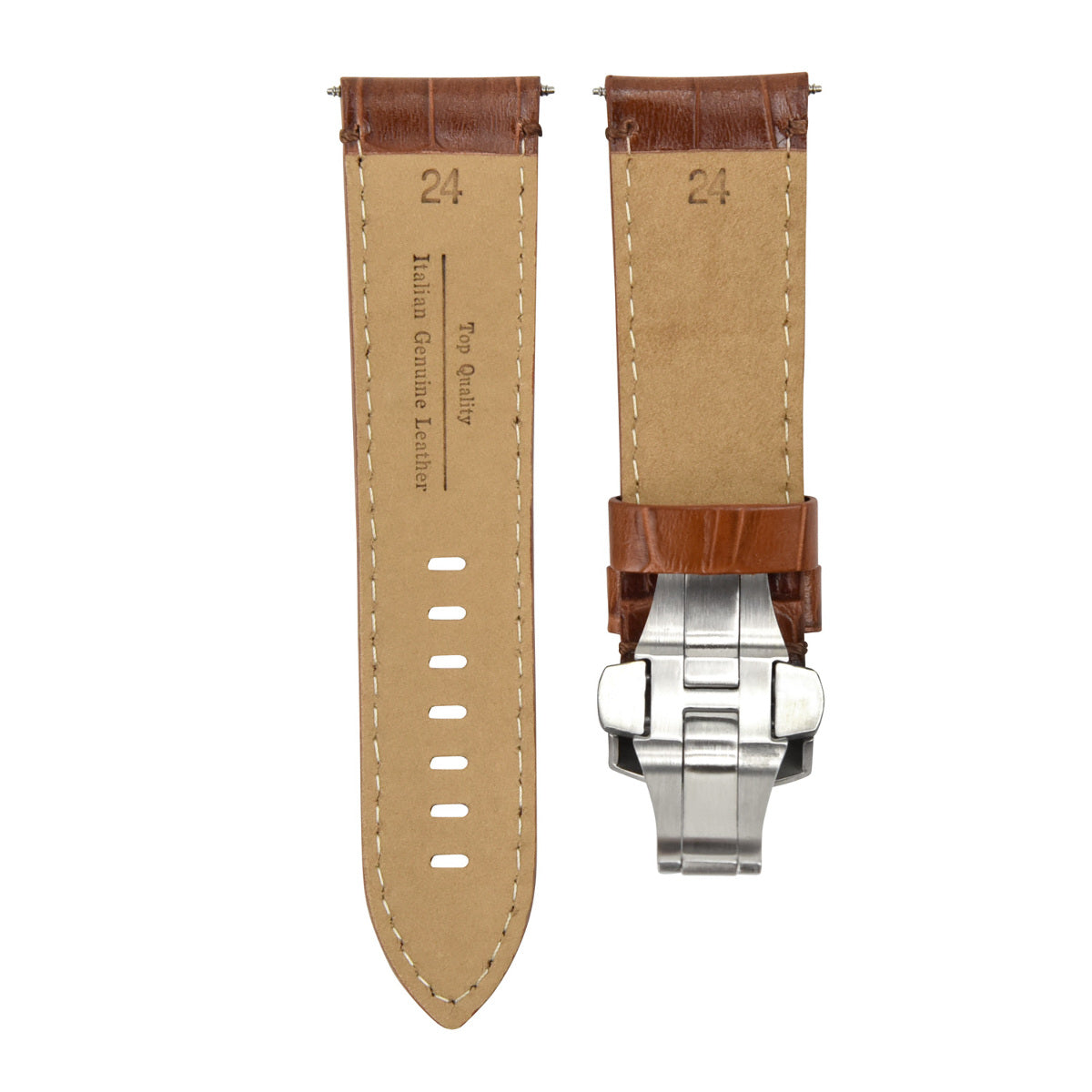 ( P-69 - A ) 24MM LEATHER WATCH BAND STRAP FOR PANERAI MARINA LUMINOR RADDIOMIR GMT L/BROWN