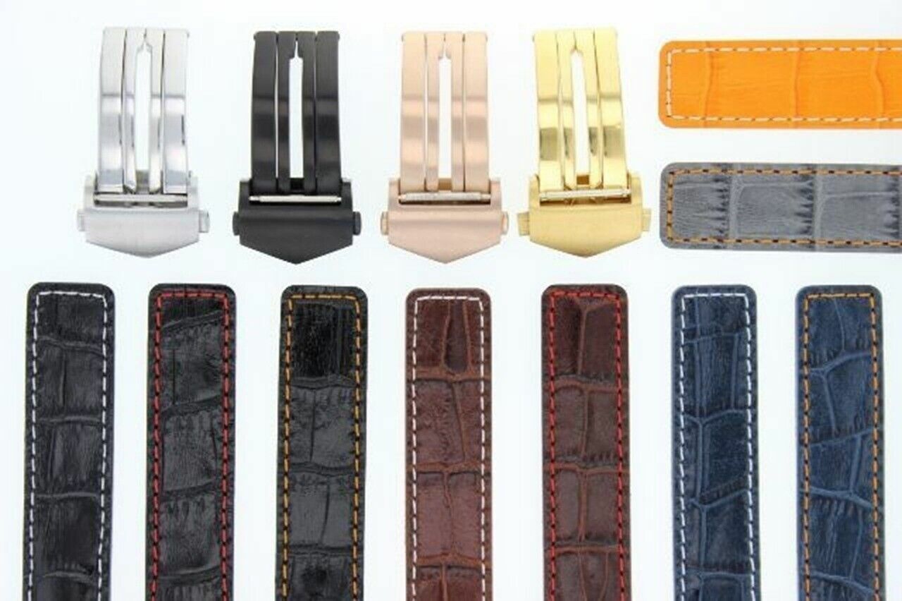 22MM LEATHER WATCH BAND STRAP CLASP FOR TAG HEUER CARERRA MONACO 3TC - GOLD