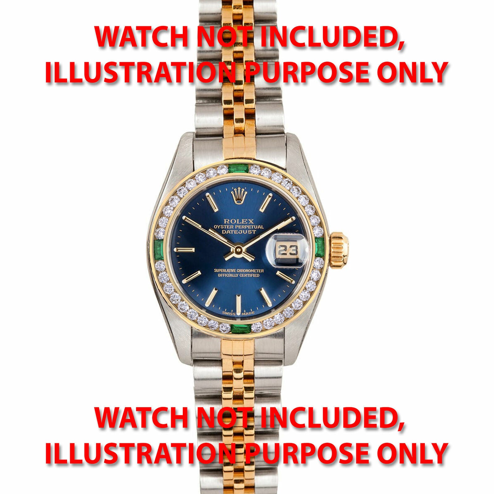 LADIES 1CT DIAMOND BEZEL 18KY FOR ROLEX DATE, DATEJUST, PRESIDENT WITH EMERALDS