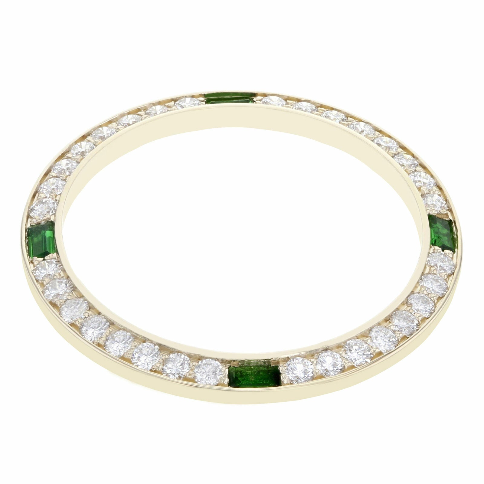 LADIES 1CT BEAD SET DIAMOND BEZEL 18KY FOR ROLEX DATE, DATEJUST WITH 4 EMERALDS