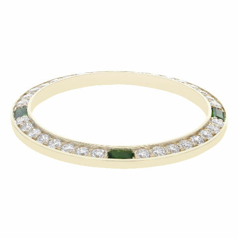 LADIES 1CT BEAD SET DIAMOND BEZEL 18KY FOR ROLEX DATE, DATEJUST WITH 4 EMERALDS