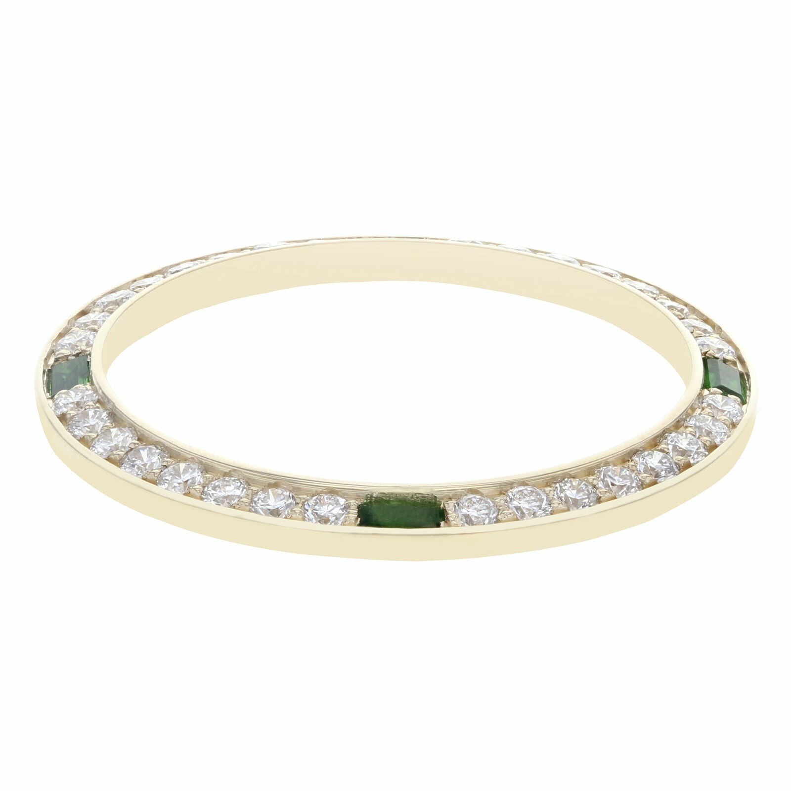 LADIES 1CT BEAD SET DIAMOND BEZEL 18KY FOR ROLEX DATE, DATEJUST WITH 4 EMERALDS