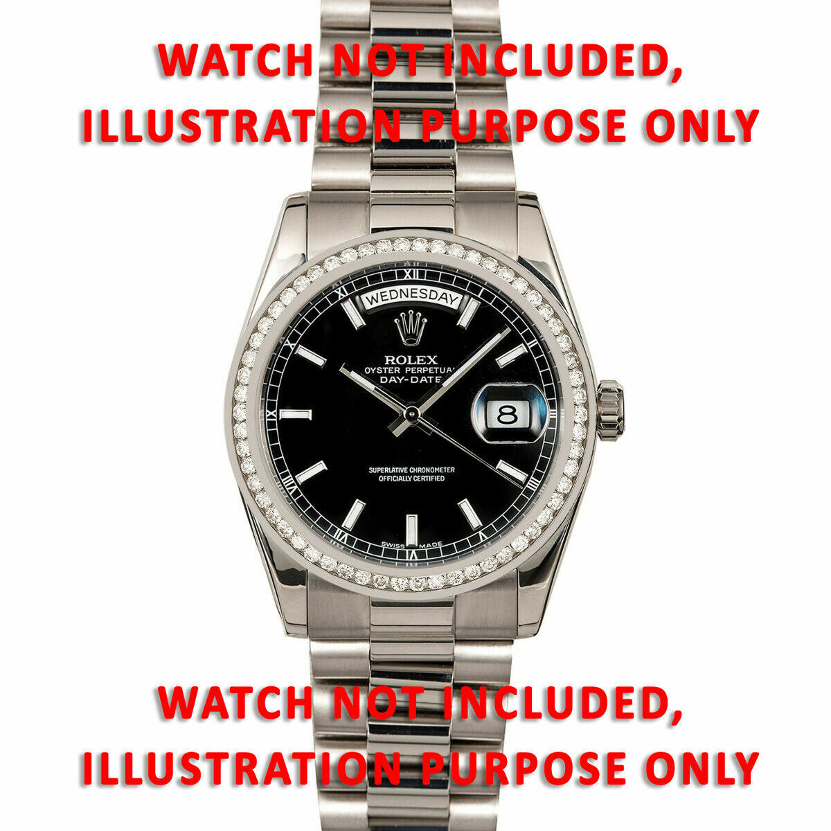 36MM CHANNEL NATURAL DIAMOND BEZEL 18KW FOR ROLEX PRESIDENT 18026 18046 18206