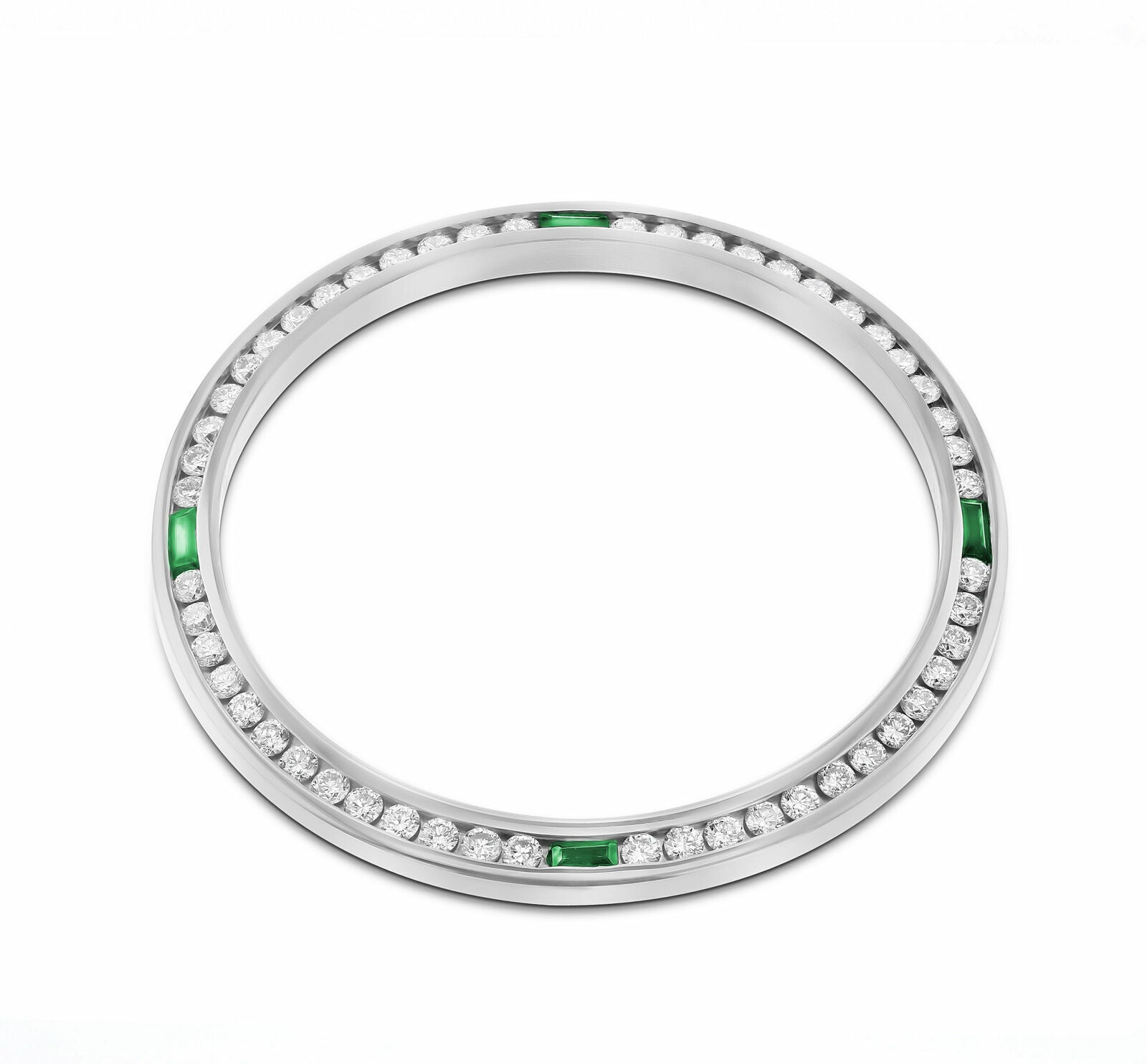 MEN 1.30CT CHANNEL DIAMOND BEZEL 18KW FOR ROLEX DATEJUST, PRESIDENT WITH EMERALD