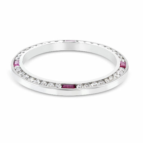 LADIES 1CT DIAMOND BEZEL 18KW FOR ROLEX DATE, DATEJUST, PRESIDENT WITH RUBIES