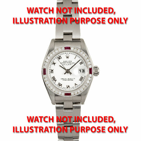 LADIES 1CT DIAMOND BEZEL 18KW FOR ROLEX DATE, DATEJUST, PRESIDENT WITH RUBIES