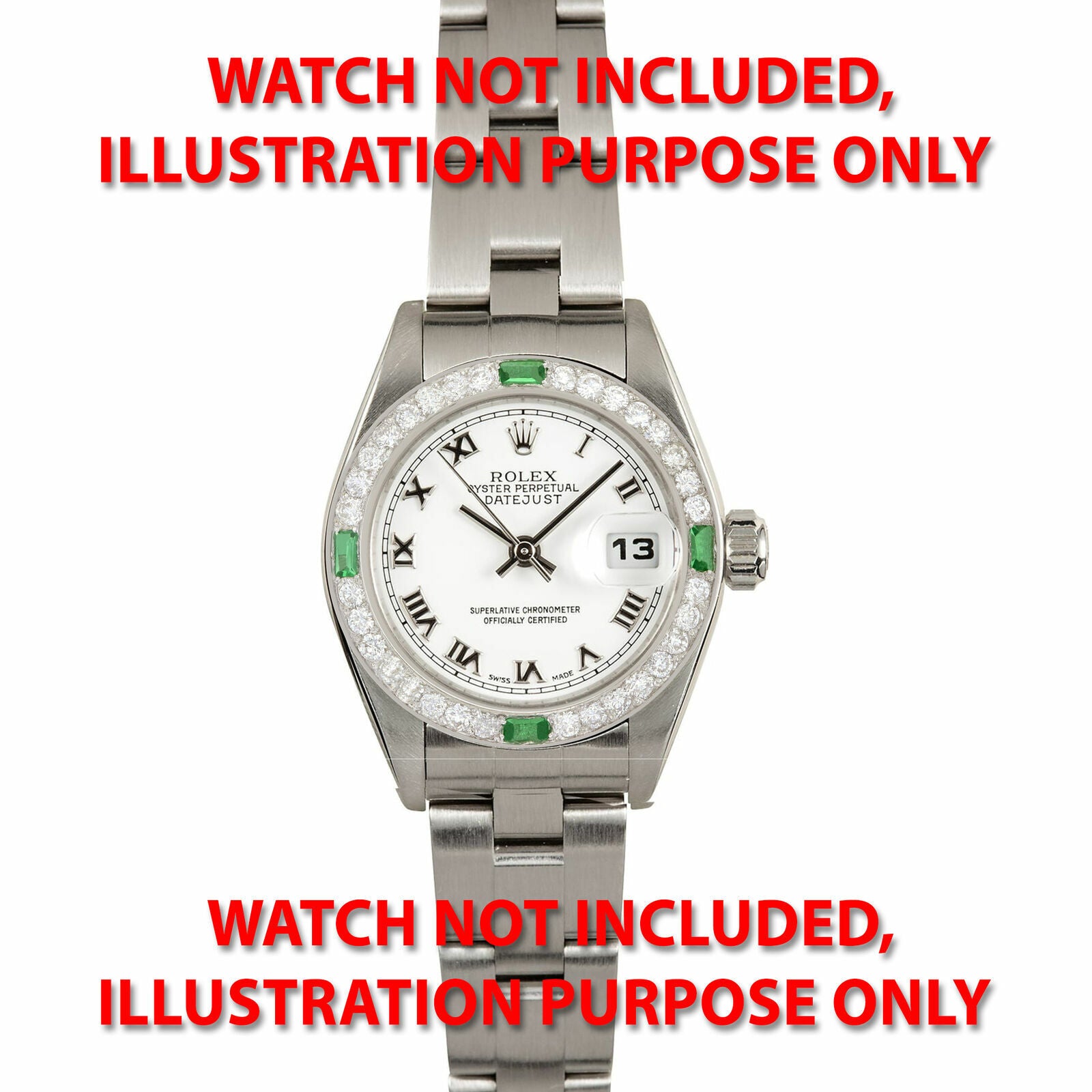 1CT BEAD SET DIAMOND BEZEL 18KW FITS ROLEX DATE, DATEJUST, PRES WITH EMERALDS