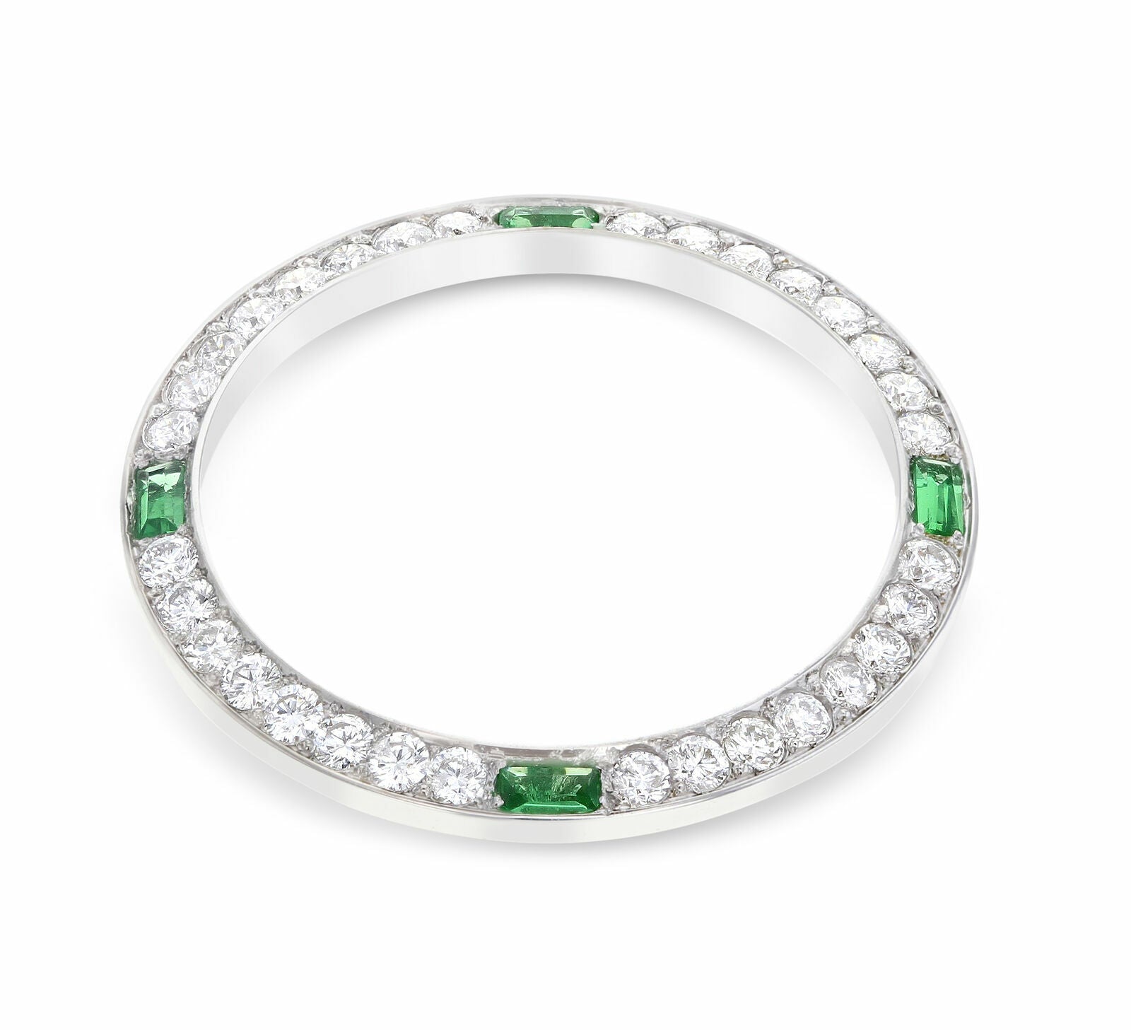 1CT BEAD SET DIAMOND BEZEL 18KW FITS ROLEX DATE, DATEJUST, PRES WITH EMERALDS