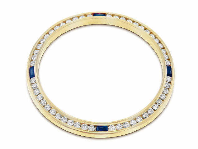 1.30CT CHANNEL SET DIAMOND BEZEL 18KY FOR ROLEX DATEJUST, DAY DATE WITH SAPPHIRE