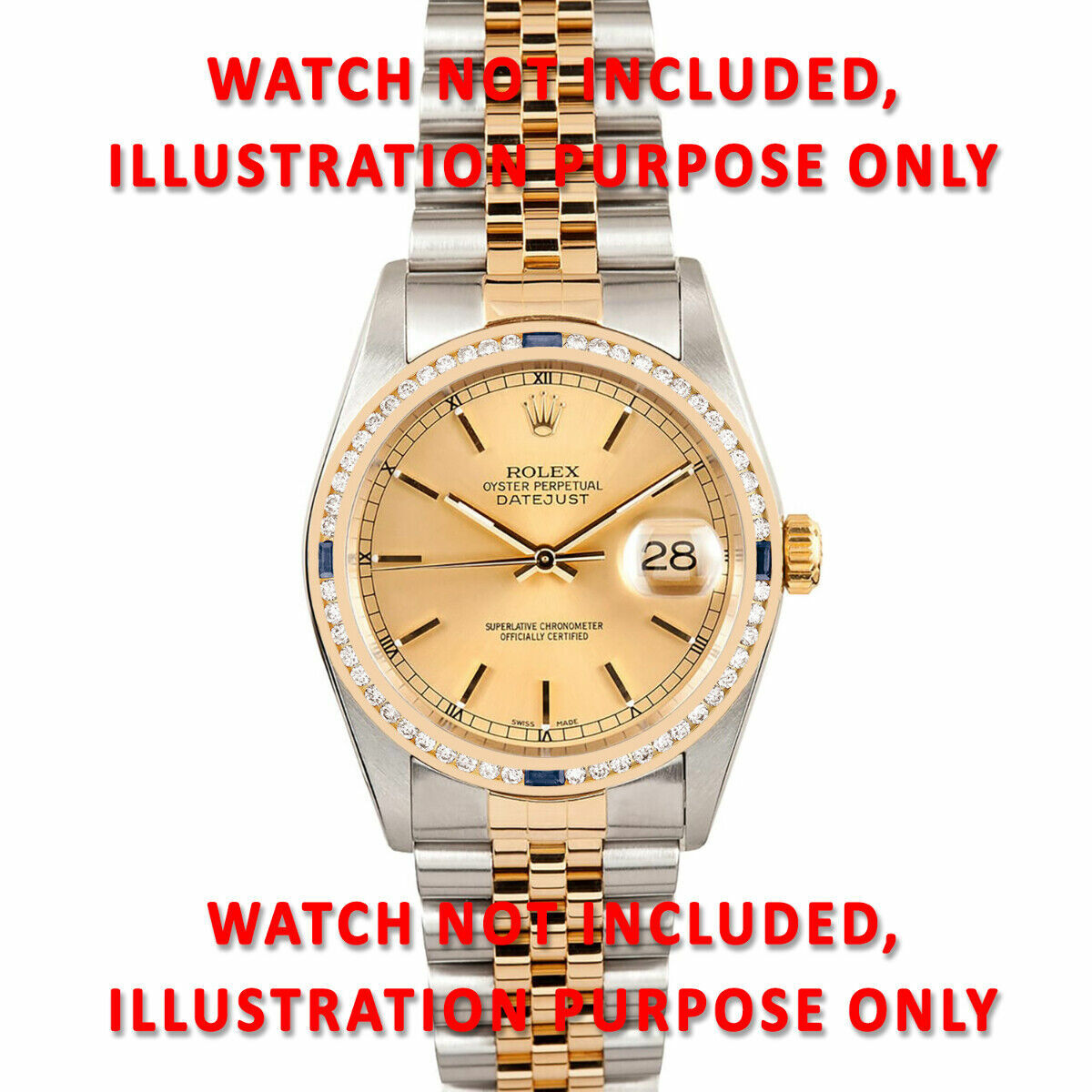 1.30CT CHANNEL SET DIAMOND BEZEL 18KY FOR ROLEX DATEJUST, DAY DATE WITH SAPPHIRE