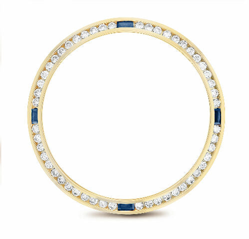 1.30CT CHANNEL SET DIAMOND BEZEL 18KY FOR ROLEX DATEJUST, DAY DATE WITH SAPPHIRE
