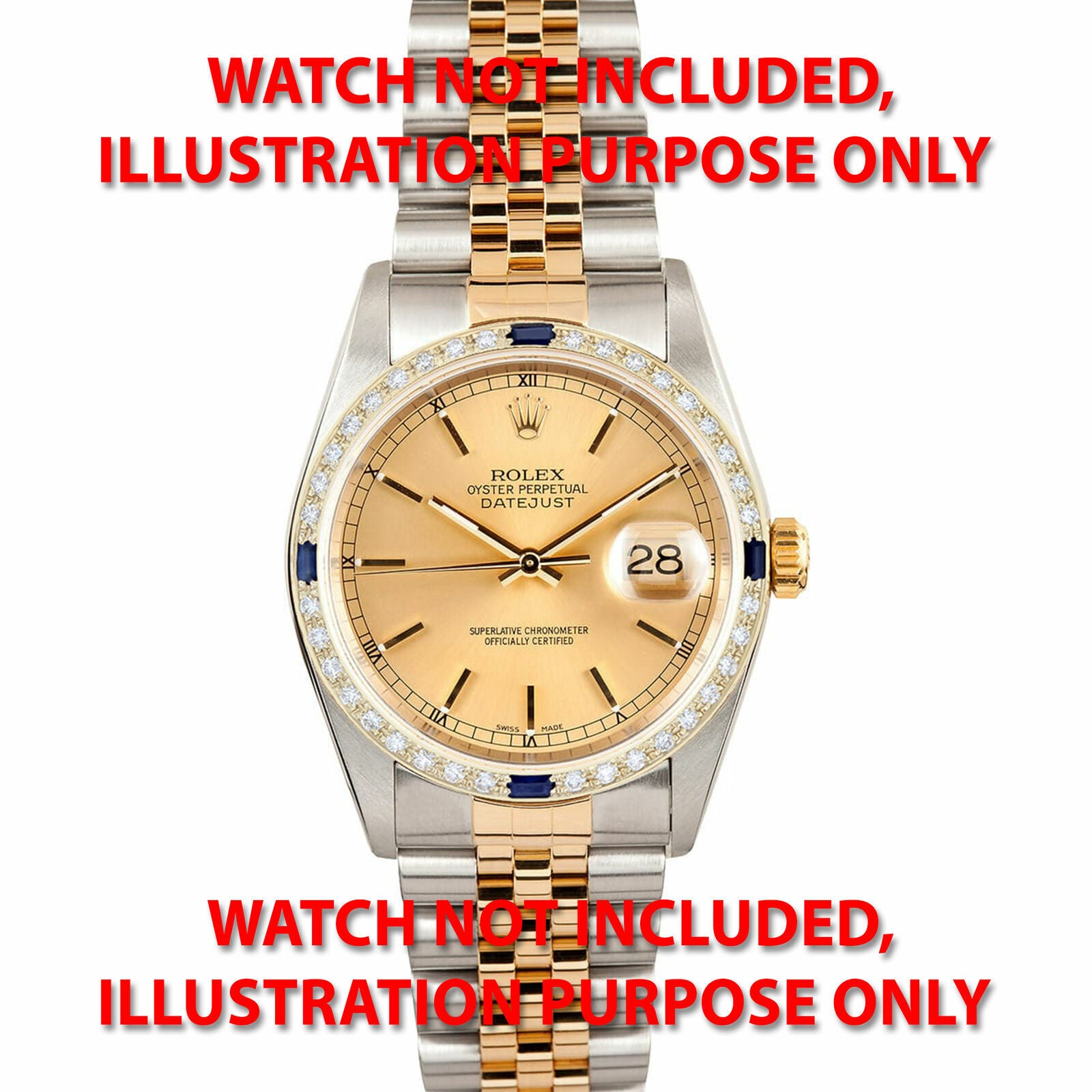 36MM 1CT BEAD SET DIAMOND BEZEL 18KY FOR ROLEX DATEJUST, PRESIDENT WITH SAPPHIRE