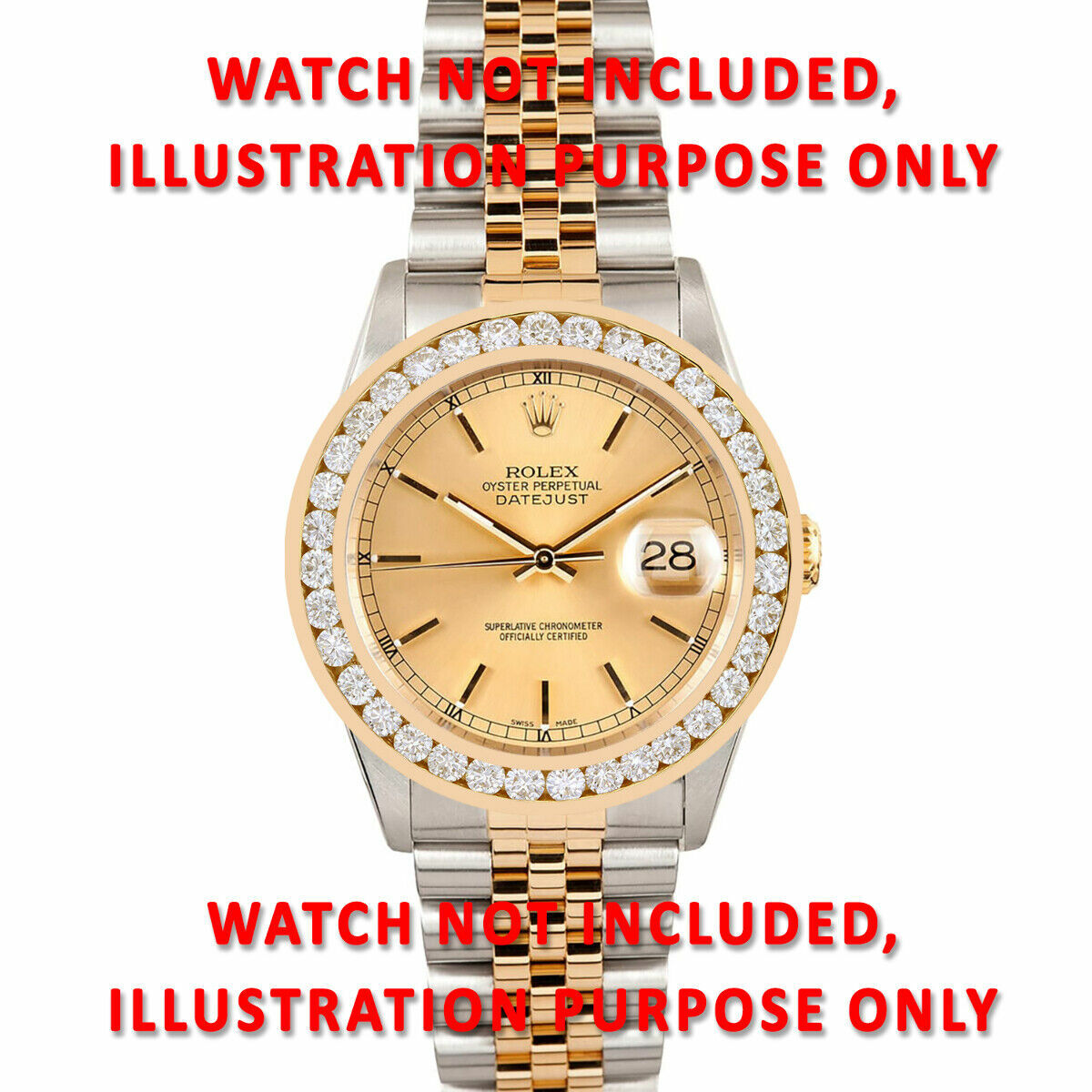 MENS 4CT CHANNEL SET DIAMOND BEZEL 14KY FOR ROLEX DATEJUST, PRESIDENT WATCH