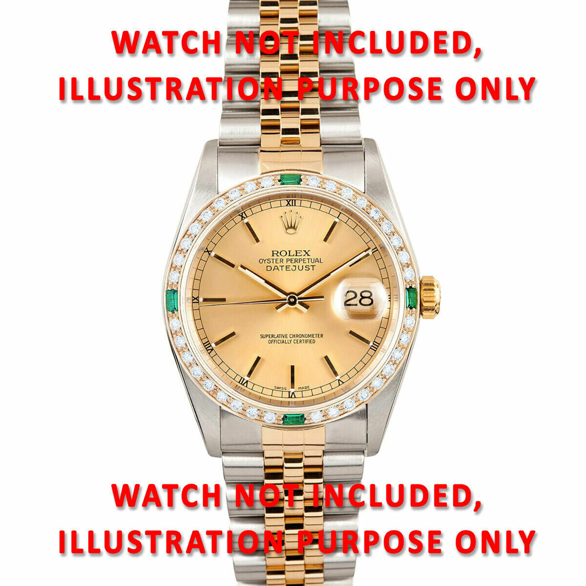 36MM 1CT BEAD SET DIAMOND BEZEL 18KY FOR ROLEX DATEJUST, PRESIDENT WITH EMERALDS
